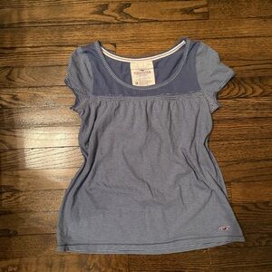 Hollister Navy and White Striped Short Sleeve Top